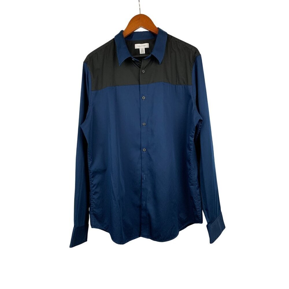 Calvin Klein Mens XL Two-Tone Long Sleeve Button-Up Shirt